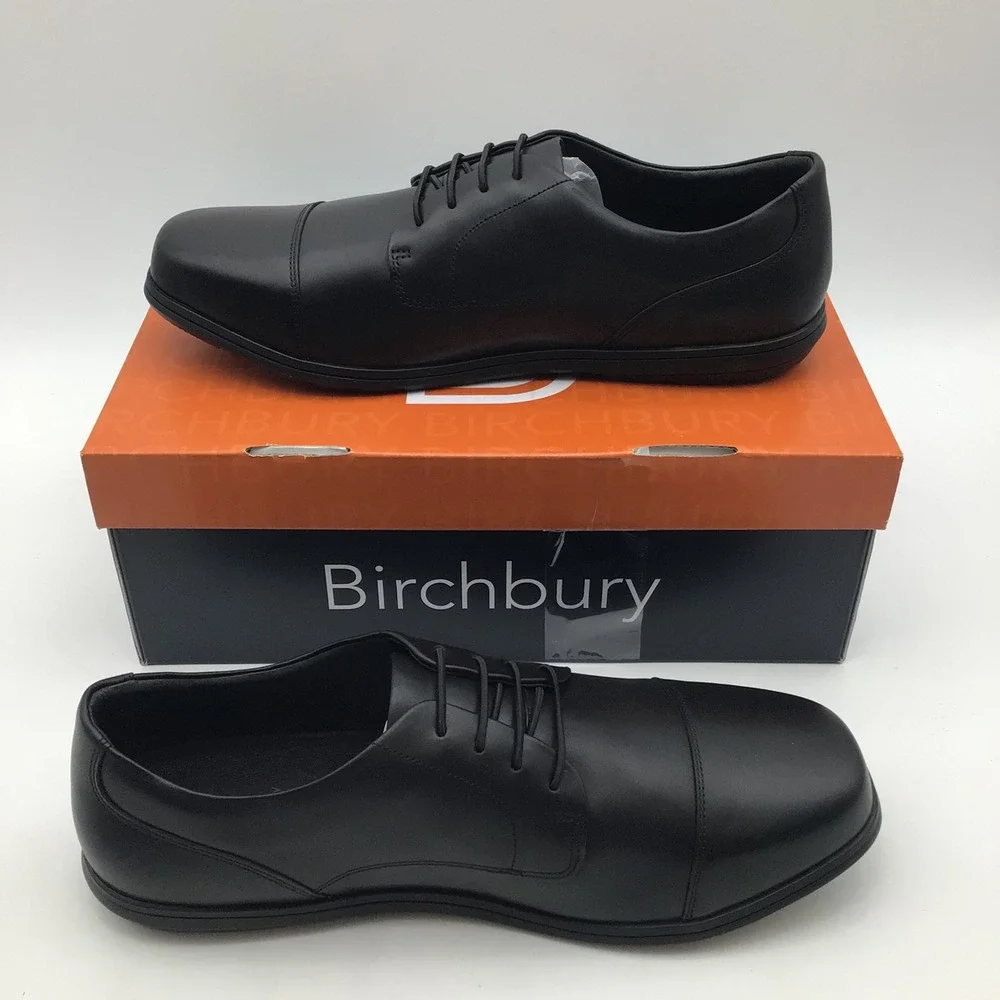 Birchbury Brenston Mens Size 12 Black Leather Wide Toe Dress Shoes NEW
